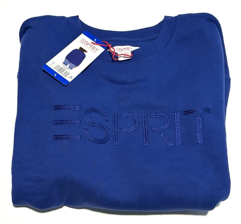 Esprit Costco Crewneck Sweatshirt Womens Sz L Blue Retro Logo NWT
